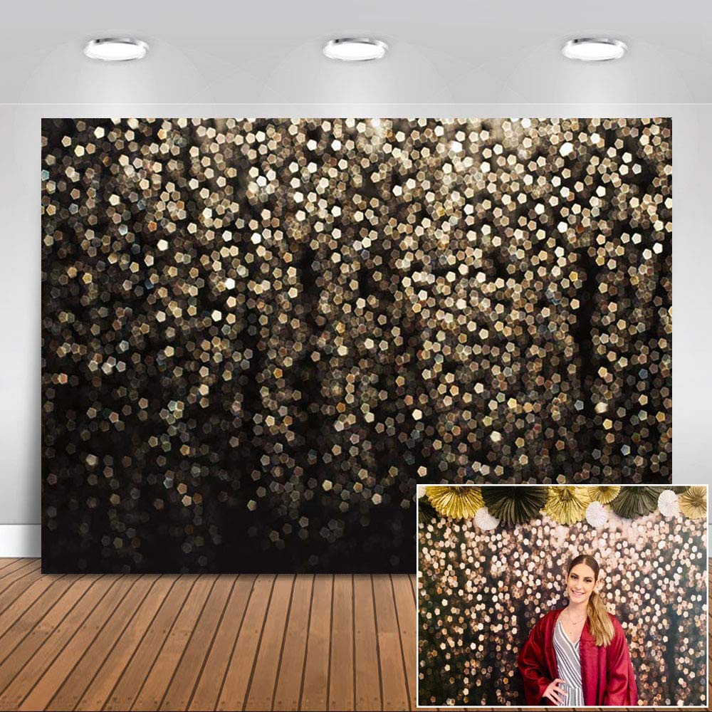 Avezano Gold and Black Bokeh Spots Photography Backdrop Astract Glitter Dot Props Photography Background Abstract Background for Selfie Birthday Party Banner (8x6ft)