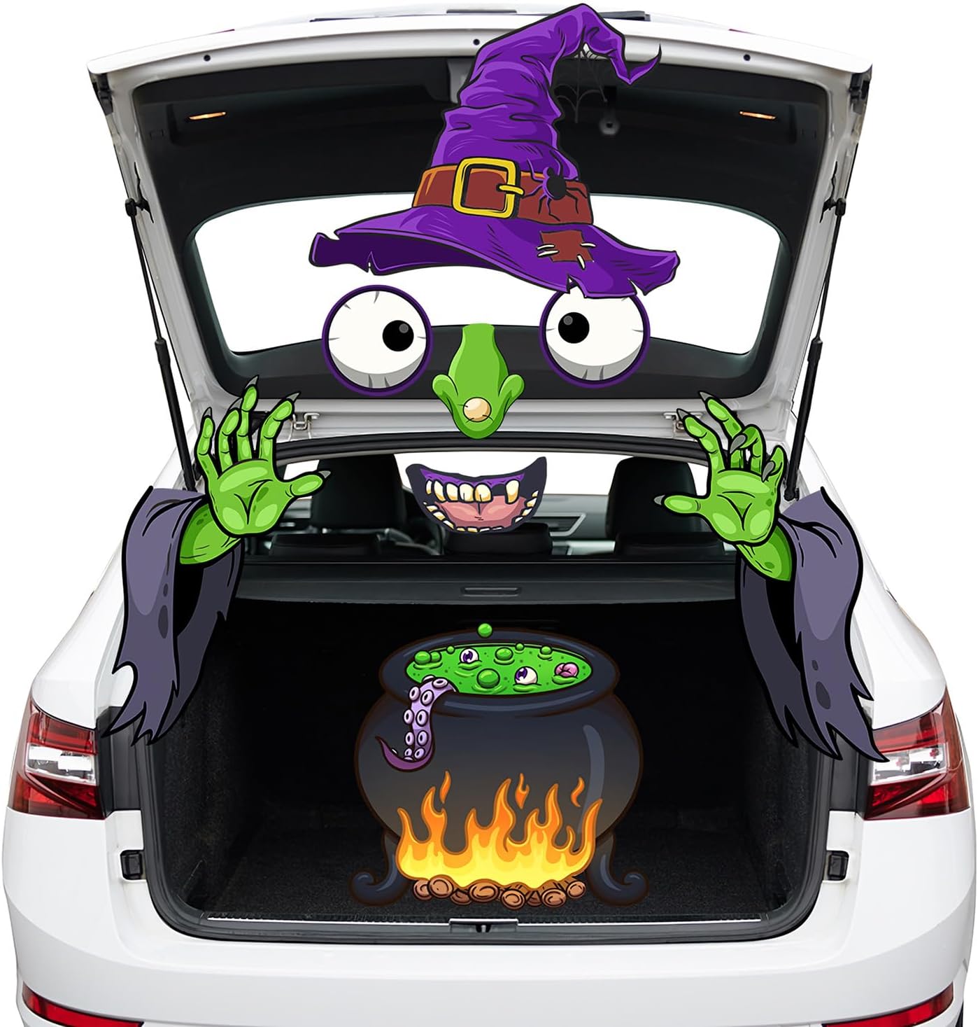 Garage Door Decorations - MM MEGIJAAKI Halloween Trunk or Treat Car Decorations Kit, Witch Halloween Car Decoration for SUV Garage Door Archway Wall, Witch-Themed Halloween Decor for Trunk or Treat (Design A- Witch)