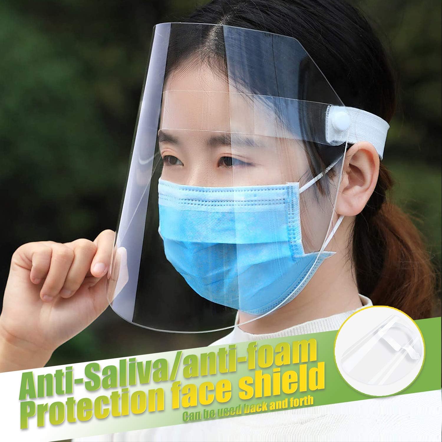 Face Shield, 2 Pack Transparent Plastic Full Face Shields Dust Protective Face Guard Cover Film for Men and Women