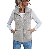 LOMON Womens Fuzzy Fleece Vest, Casual Warm Sleeveless Zip Up Sherpa Vest Jacket with Pockets for Fall/Winter