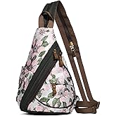 KL928 Canvas Sling Bag - Small Crossbody Backpack Shoulder Casual Daypack Rucksack for Men Women(Embroidery Pink)