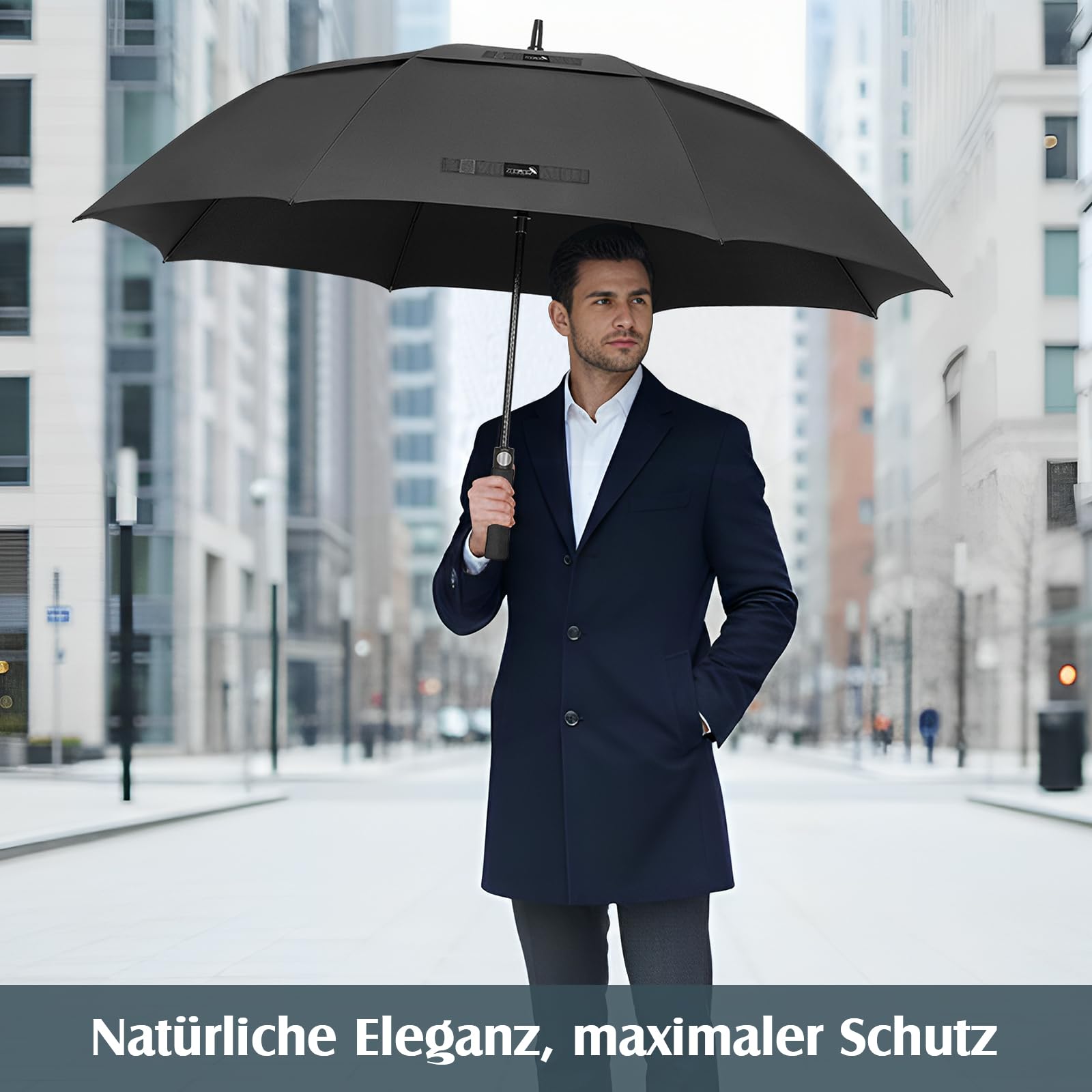 ZOMAKE Regenschirm Groß Sturmfest L - Großer Golf-Regenschirm, Windsicher & Stabil, Automatik Großer Schirm, Herren & Damen, 2 Personen, Outdoor & Reise(Schwarz) 7