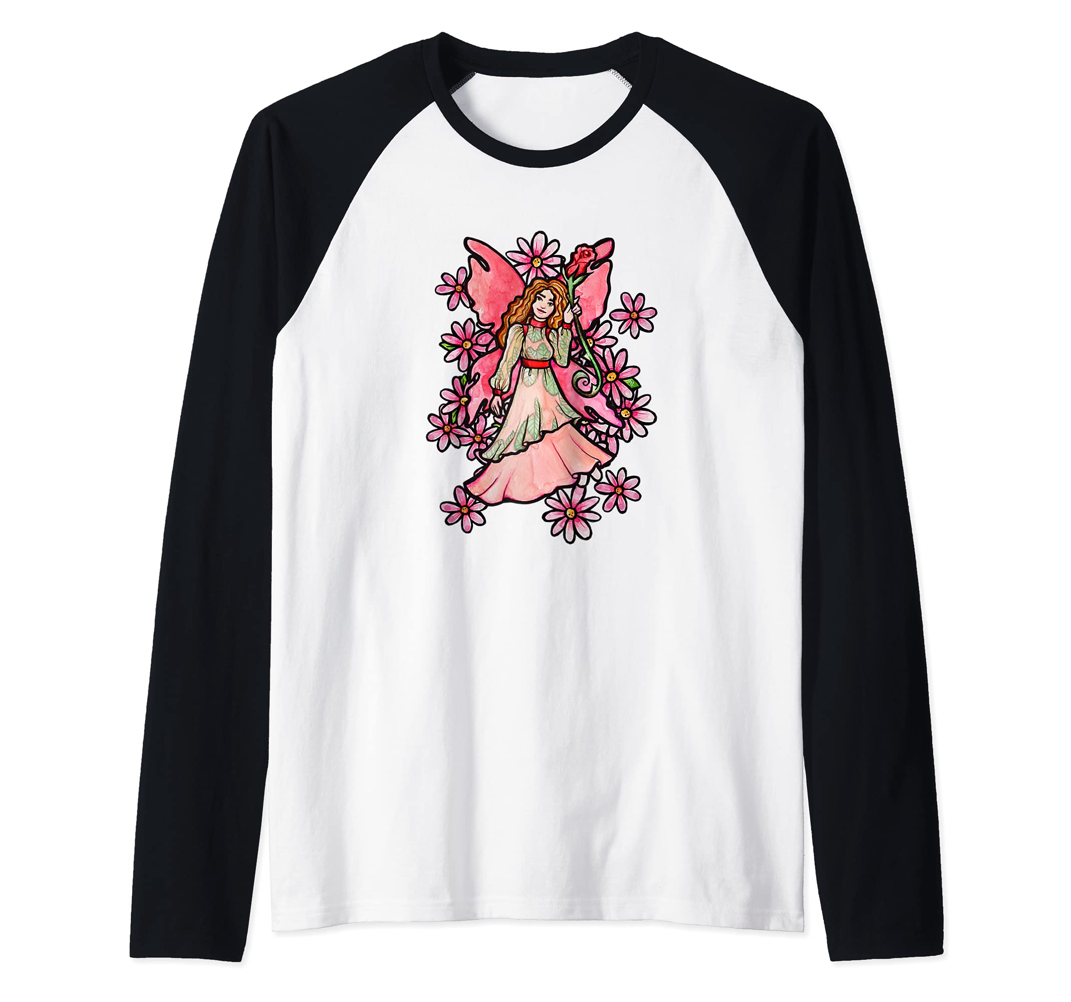 Cute Pink Fairy Garden Art Faerie Gardeners Raglan Baseball Tee