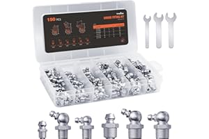 TRILINK Zerk Grease Fitting Assortment Kit – 150pcs 1/4" & 1/8" SAE Grease Nipples with Straight, 45 & 90-Degree Angles, Includes Wrench – Ideal for Automotive, Agricultural & Industrial Machinery