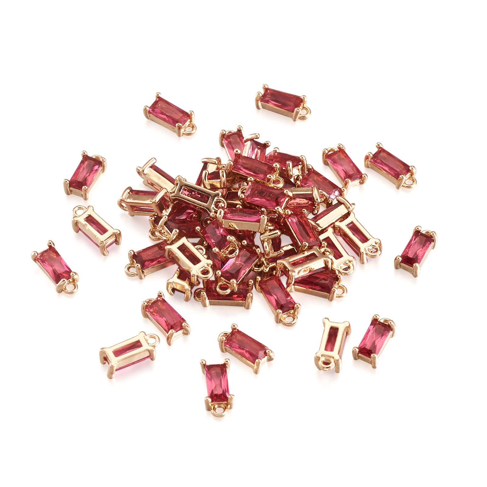 Craftdady 50pcs Faceted Glass Charm Pendants Small Crown Crystal Dangle Beads with Light Gold Frame for Jewellery Necklace Earrings Making, DeepPink