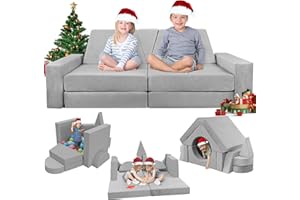 YEFU 15pcs Modular Kids Play Couch, Kids Couch for Toddler & Children, Toddler couches, Kid Couches Fort Building kit for Playroom Furniture, Kid Play Couches, Convertible Sofa for Boys & Girls, Grey