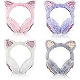 Airsnigi 4Pcs Cute Cat Ear Earmuffs for Kids Fluffy Ear Muff for Women Ear Warmer Fluffy Ear Cover Outdoor Headband Winter Accessories