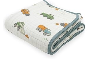 Little Unicorn Original Premium Cotton Quilt | Multi-Layered & Extra-Soft Muslin Fabric |for Babies & Toddlers (Work Trucks)