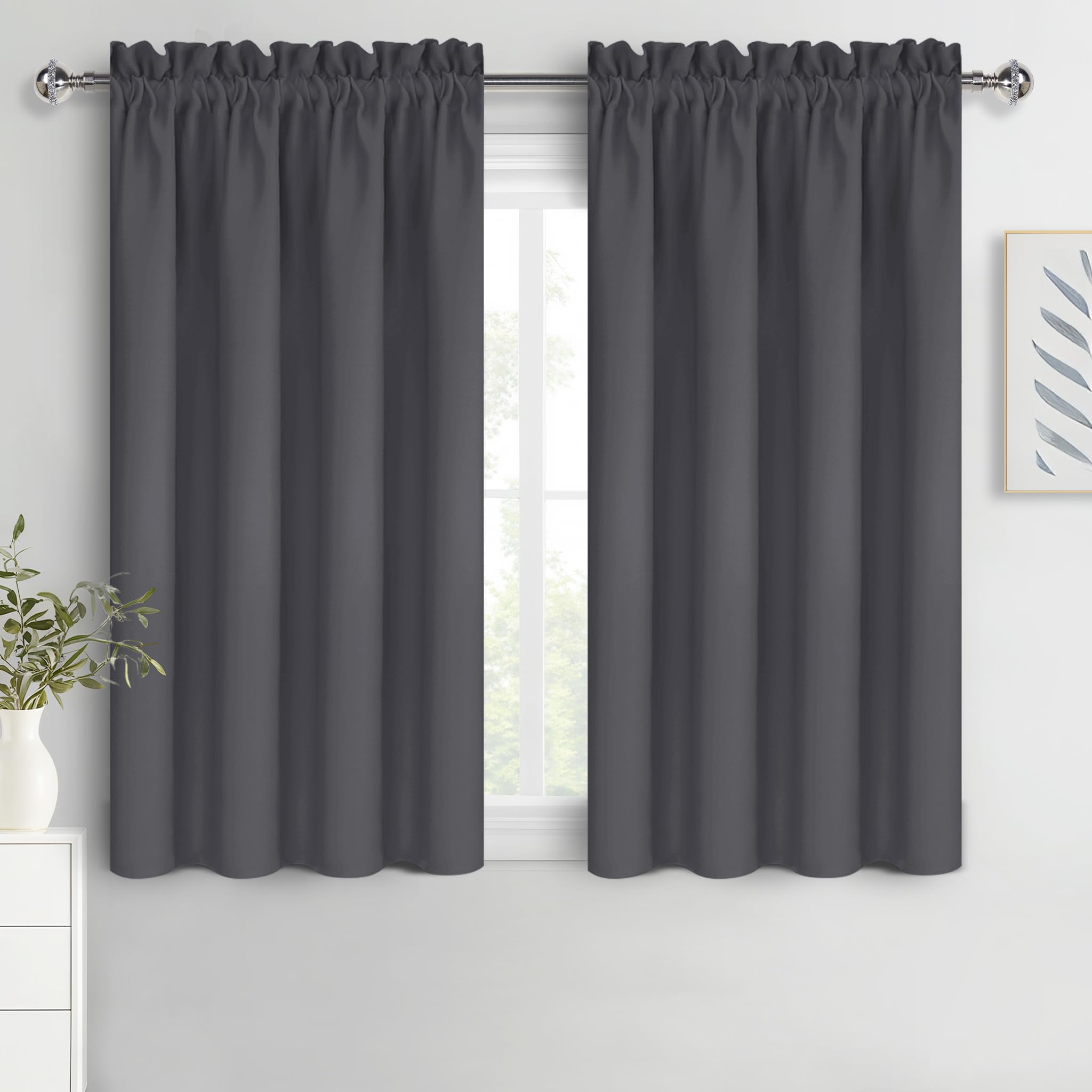 DWCN Bedroom Curtains Blackout Drapery Panels 54 Inch Length 2 Panels Set, Three Pass Microfiber Thermal Insulated Energy Saving Rod Pocket Window Treatment Drapes (W42 x L54 Inch, Dark Grey)