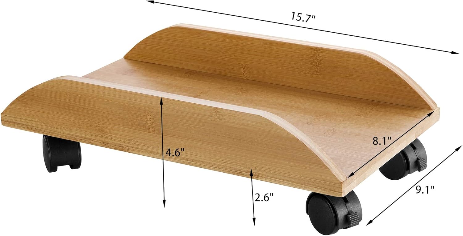 BALANBO CPU Stand PC Cart Computer Bamboo CPU Holder Tower Stand with Baffle with 4 Caster Rolling Wheels with Wheels Under Desk(Natural） : Office Products