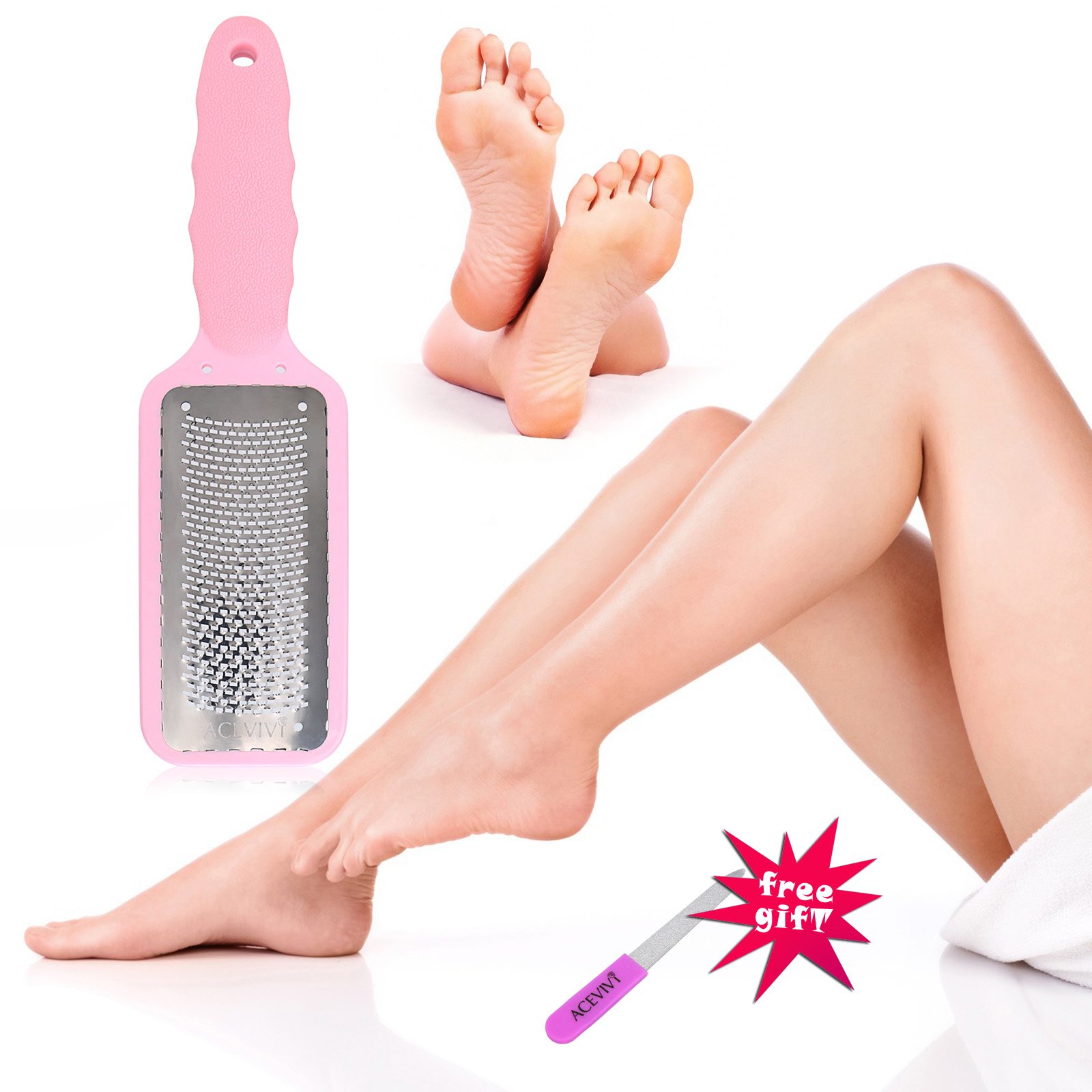 ACEVIVI Colossal Pedicure Foot Rasp Foot File and Callus Remover + Pedicure Nail File Gift, Pink