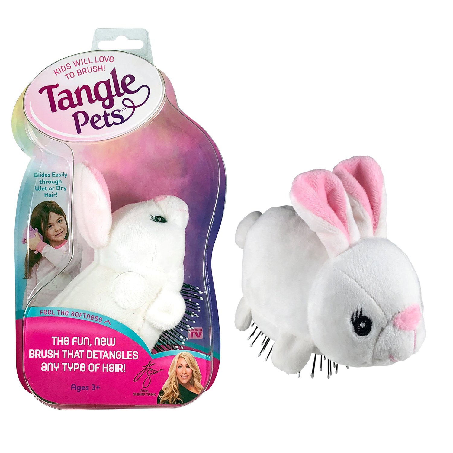 Tangle Pets BOPPITY THE BUNNY- The Detangling Brush in a Plush, Great for Any Hair Type, Removable Plush, As Seen on Shark Tank