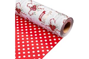 MAYPLUSS Christmas Wrapping Paper Roll - 17 Inch X 33 Feet - Christmas Holly Candy Cane Reversible Polka Dot Gift Wrapping Paper, Thick Wrap Paper for Holiday Party New Year Kids