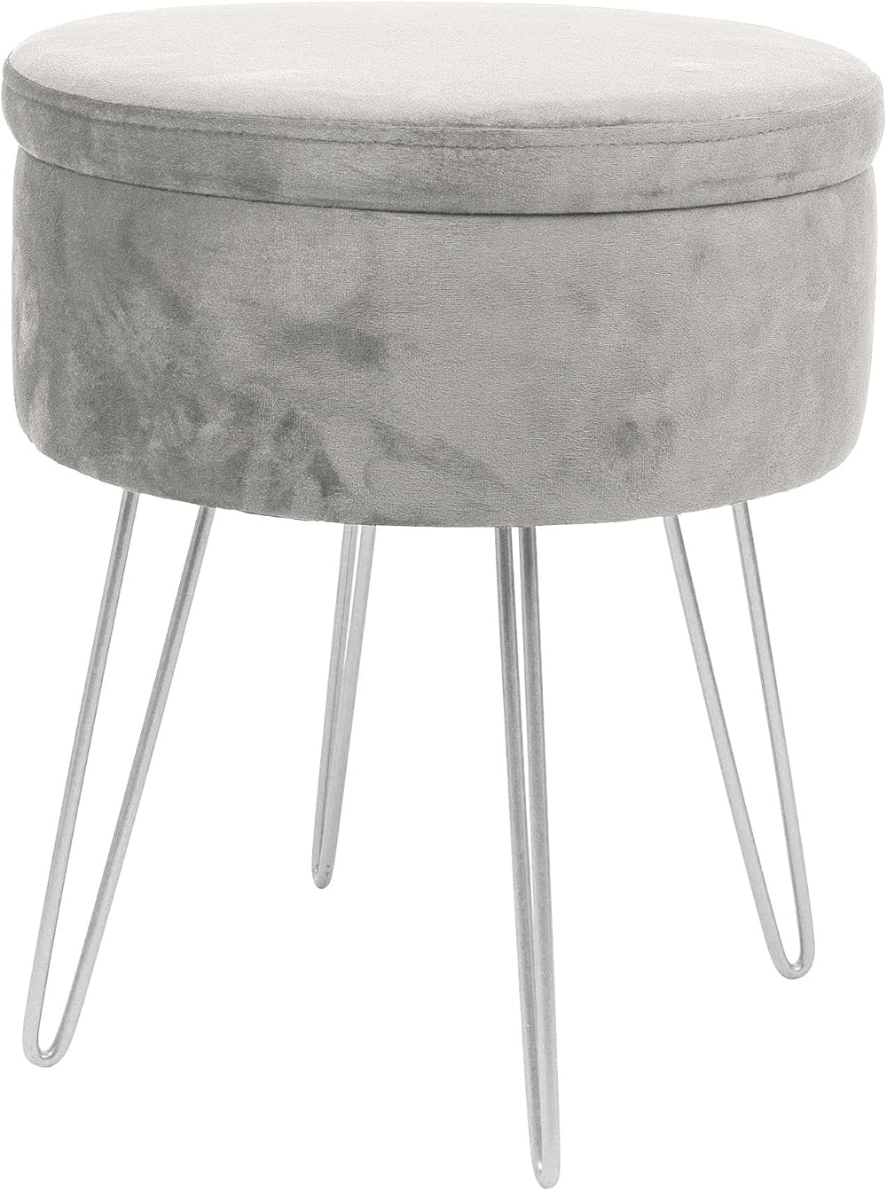 Harbour Housewares Velvet Round Foot Stool with Storage Grey