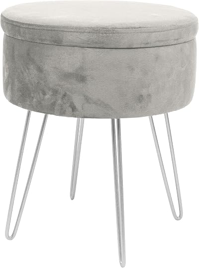 Harbour Housewares Velvet Round Foot Stool with Storage Grey
