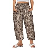 TIYOMI Plus Size Pants for Women Summer Palazzo Harem Pants Drawstring Lightweight Pant with Pockets Loose Casual XL-5XL