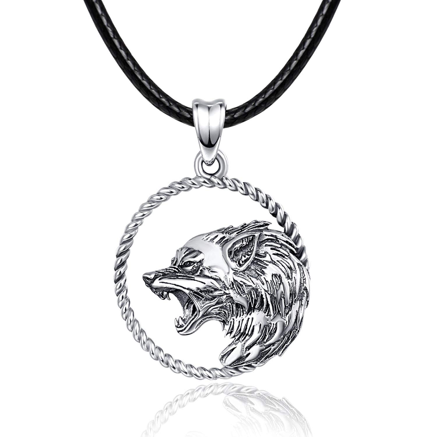 KINGWHYTE Wolf Necklace 925 Sterling Sliver Wolf Pendant Viking Jewellery Gifts Wolf Gifts for Men Women Boy valentines gifts for him