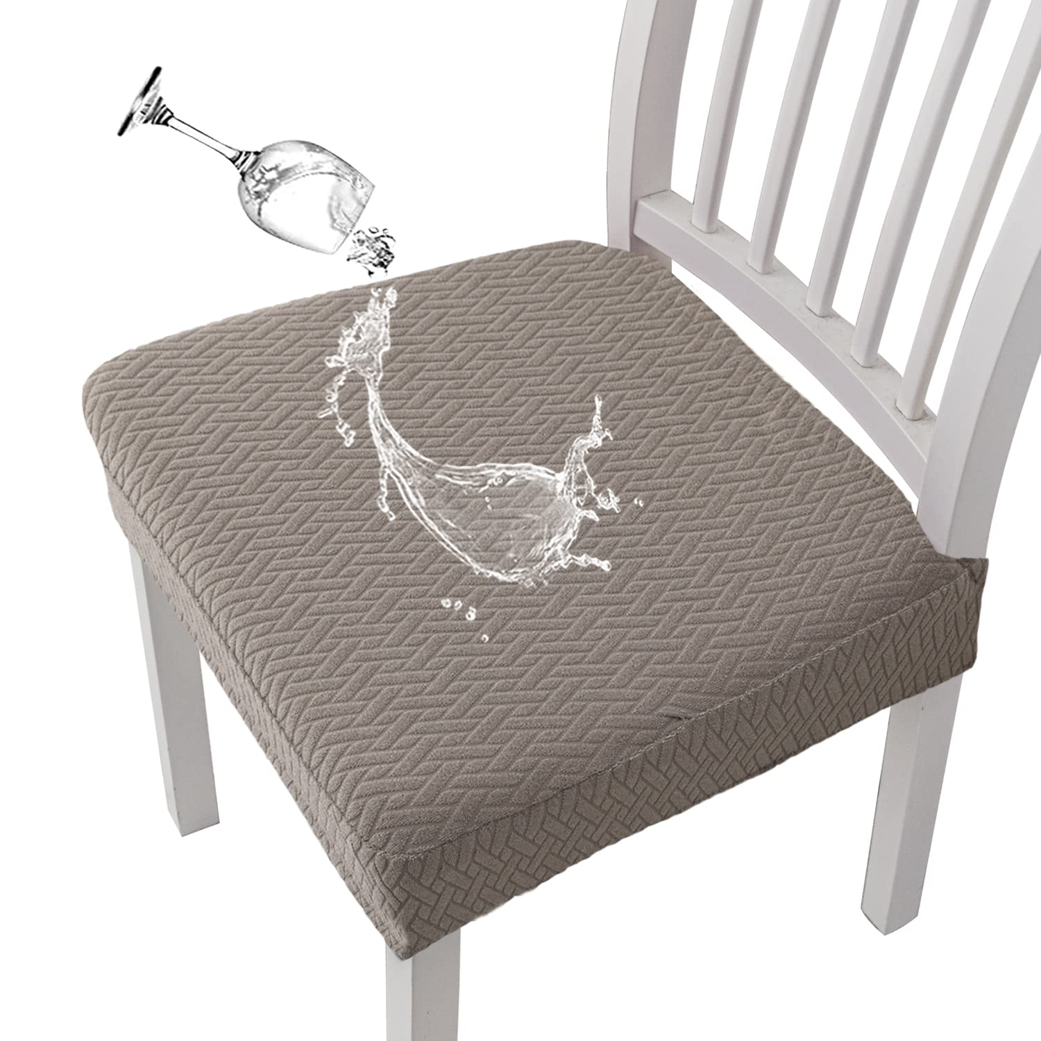 KELUINA Stretch Lattice Jacquard Waterproof Chair Seat Covers for Dining Room 1/2/4/6 PCS Chairs Covers Dining Chair Covers Kitchen Chair Covers (Taupe,4 Pcs)