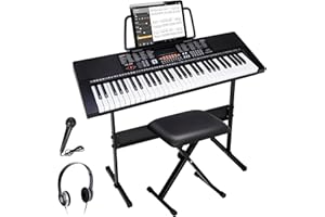 ZENY 61-Key Portable Electric Keyboard Piano with Built In Speakers, LED Screen, Headphones, Microphone, Piano Stand, Music Sheet Stand and Stool