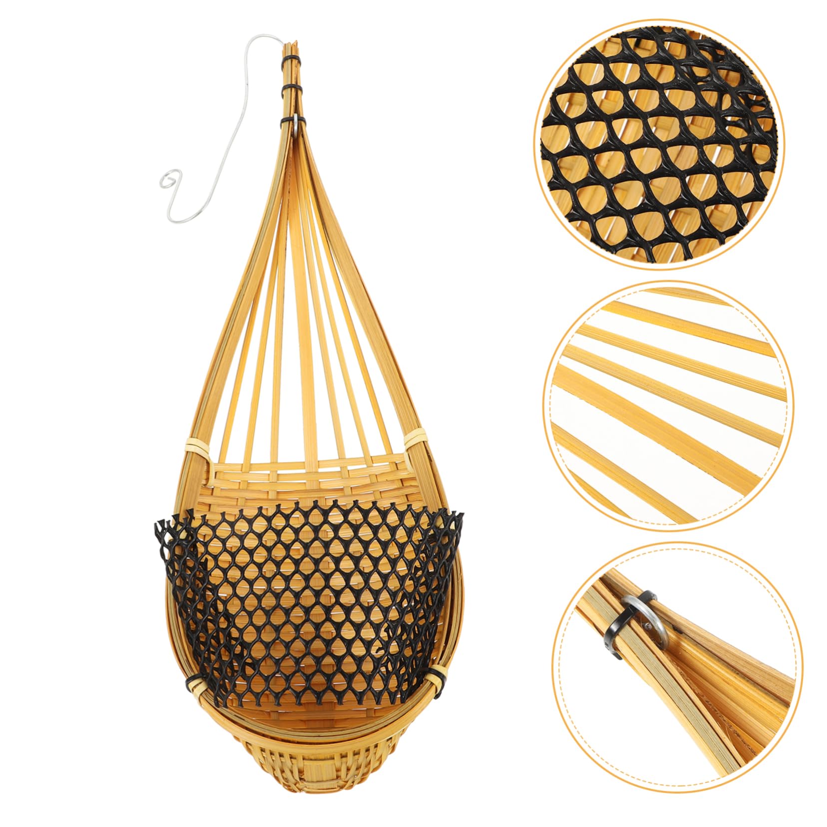 Milisten 4Pcs Bamboo Orchid Hanging Baskets with Metal Hooks Bird Nest Style Planter for Indoor Outdoor Plants