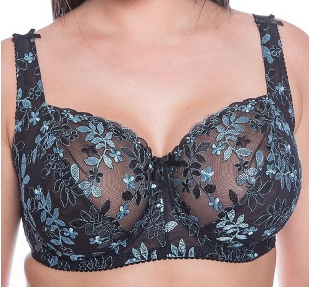 Black Aquamarine Large Bosom Firm Underwired Bra Lace Bra Sizes 34D to 46J