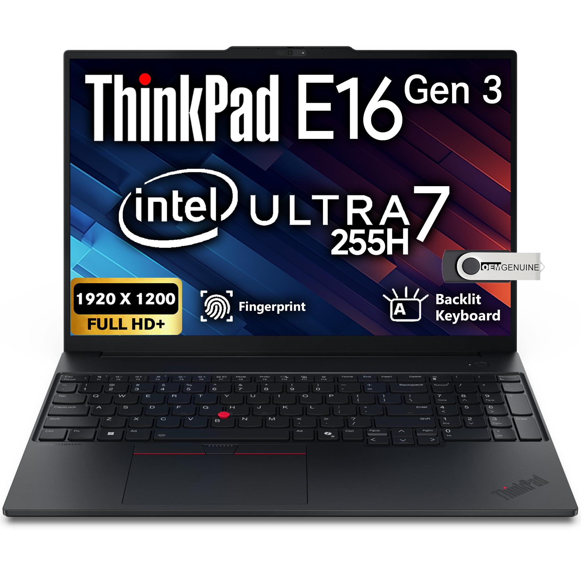 Lenovo ThinkPad E16 Gen 3, 16" WUXGA, Intel Core Ultra 7 255H, 32GB DDR5 RAM, 1TB SSD PCIe, Fingerprint, Backlit KB, WiFi 6E + BT, RJ-45, Full HD Webcam, Windows 11 Pro, AI Business Laptop - Black