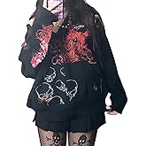 Kodaruber Women Y2K Skull Hoodie Graphic Zip Up Grunge Aesthetic Hoodies Casual Vintage Oversized Sweatshirt Harajuku Jacket