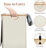Lifewit 125L Laundry Basket with Lid Dual Compartments Bamboo Handles Cream view 3