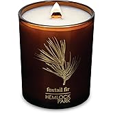 Hemlock Park Amber & Gold Wood Wick Candle Handcrafted with Natural Coconut Wax (Standard 7.2 oz, Foxtail Fir)