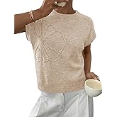 Saodimallsu Womens Short Sleeve Sweater Trendy Floral Pullover Sweaters Summer Casual Crewneck Lightweight Knit Tops