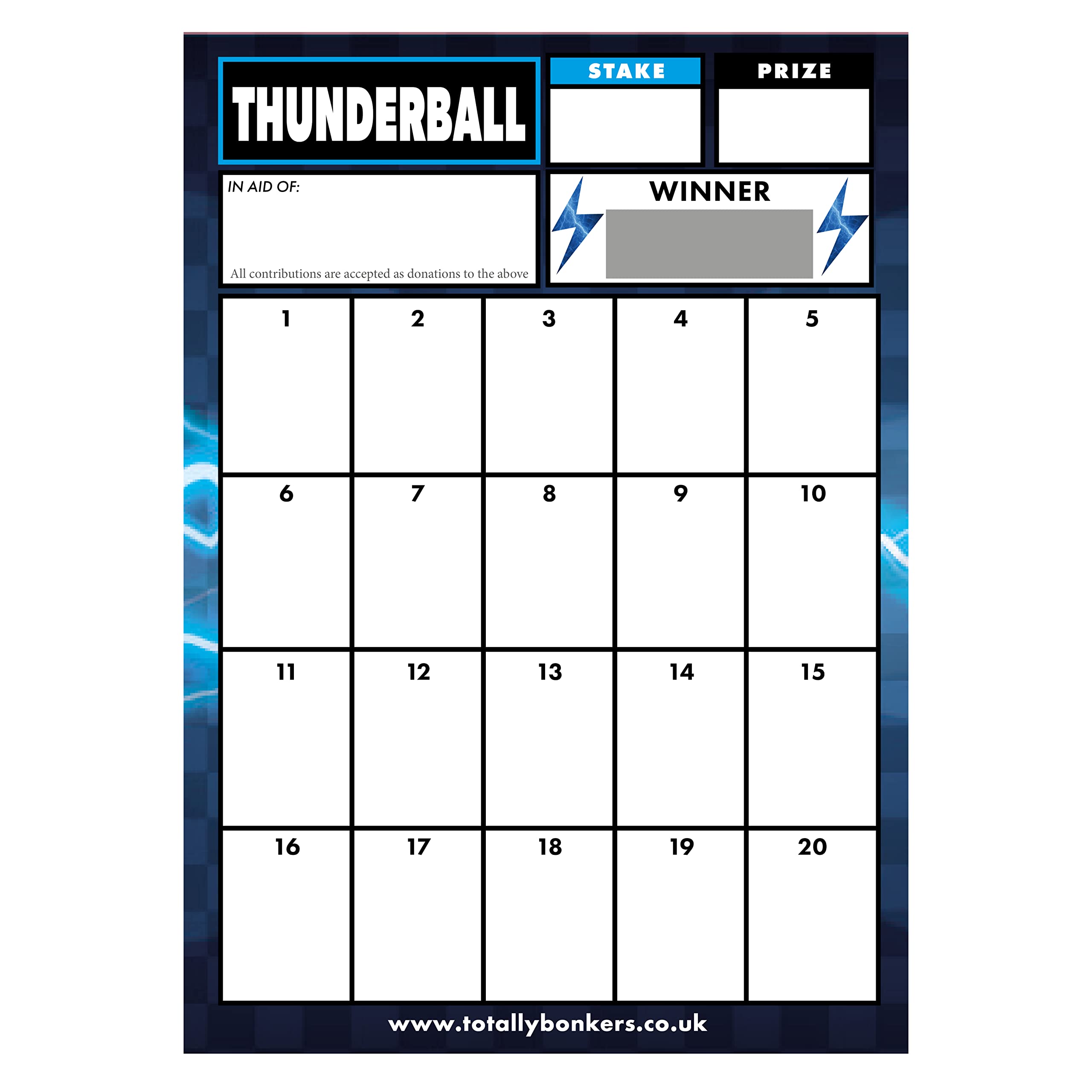 Totally Bonkers - Thunderball Fundraising Scratch Cards - 20 Square - A6 (148x105mm) - 10 Pack - TB0058 - Blind Card