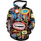 Srcnhim Men's Colorful Comic Graffiti Print Hoodie Hoodies Magic Trippy Graffiti Graphic Sweatshirts Pullover