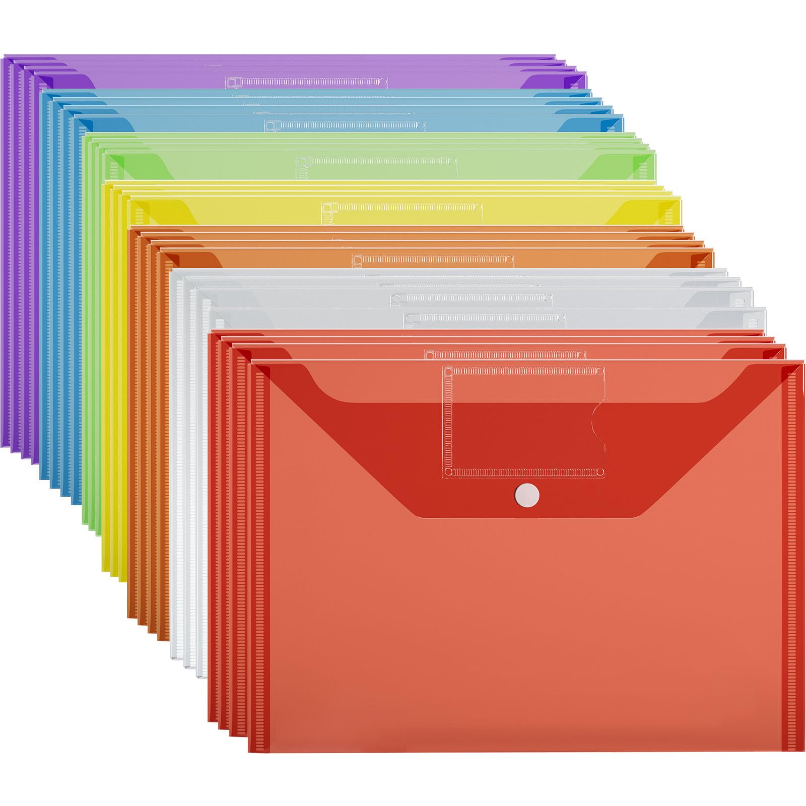 Plastic Wallets Folders - 28 Pack A4 Coloured Document Folder Plastic Popper Wallet with Button Closure - AVARTEK