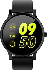 Mintsin 1.3” LCD Display Touch Screen Fitness Tracker Watch with Heart Rate and Sleep Monitor, Notification Smartwatch Compatible with 2019 Version Android and iOS (Black PU Leather Watchband)