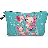 Livel lhood Bubble Axolotl Makeup Bag Cute Small Organizer Zipper Pouch Bubble Adorable Axolotl Cosmetic Bag Birthday Present for Women Friends