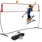 patiassy Volleyball & Badminton Combo Net Set, Height Adjustable 5.1FT/7.4FT/8FT, 14FT Heavy Duty Tetron Net System with 4 Aluminum Rackets, Goose Feather Shuttlecocks & Volleyball for Indoor Outdoor