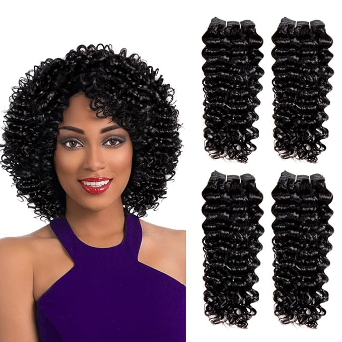 Amazon Com Sleek 4 Bundles Of Short Jerry Curl Weave Human Hair