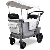 WonderFold L2 Stroller Wagon, Aluminum Frame, 2 Seater, Gray | Collapsible Stroller Wagon with an Adjustable Canopy &amp; Push Handle, All-Terrain Wheels &amp; Built-in Storage for Kids
