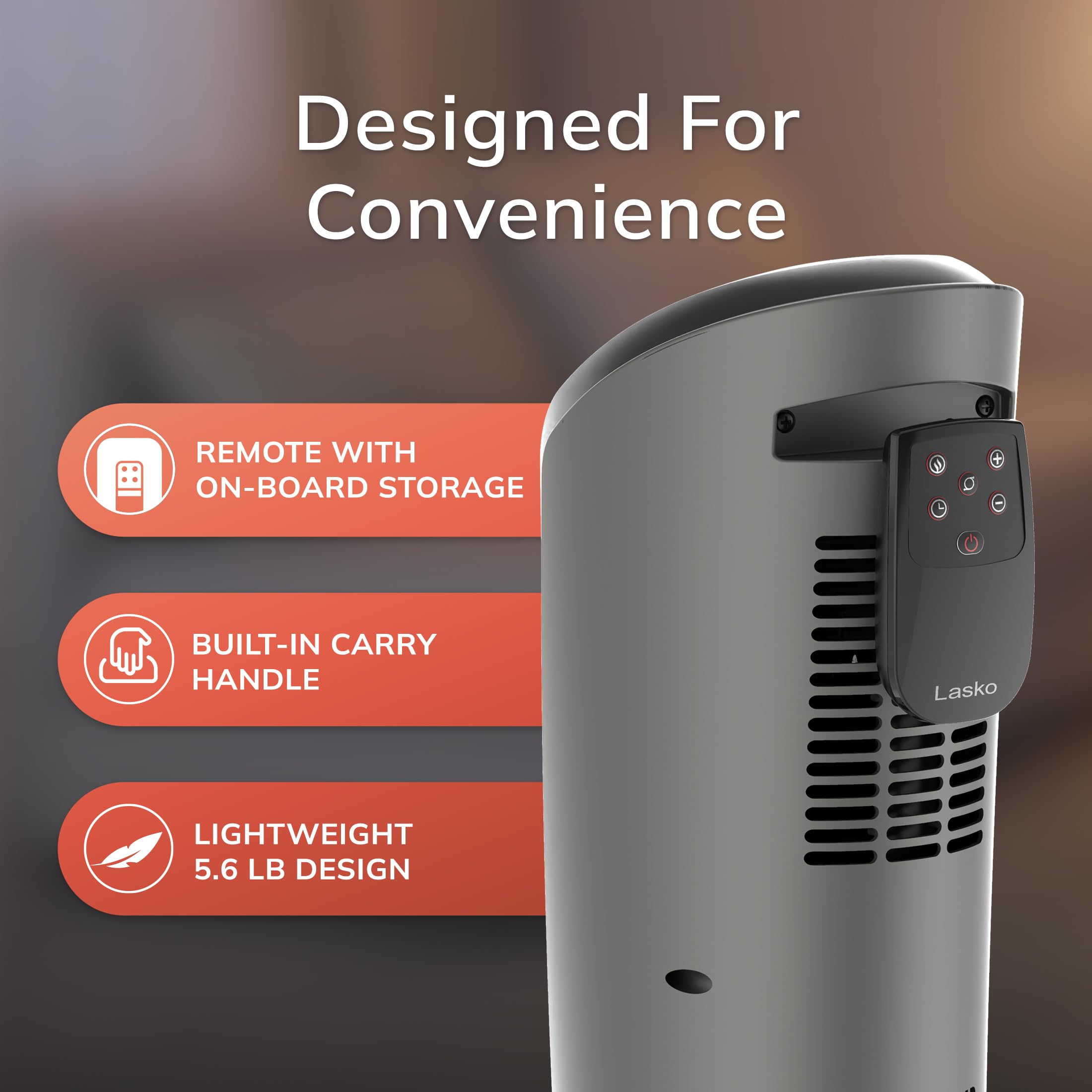 Lasko 1500W Ceramic Tower Space Heater with Remote, Thermostat, Timer & Widespread Oscillation, Portable Electric Heater for Indoor Use, Bedroom & Living Room, 751320