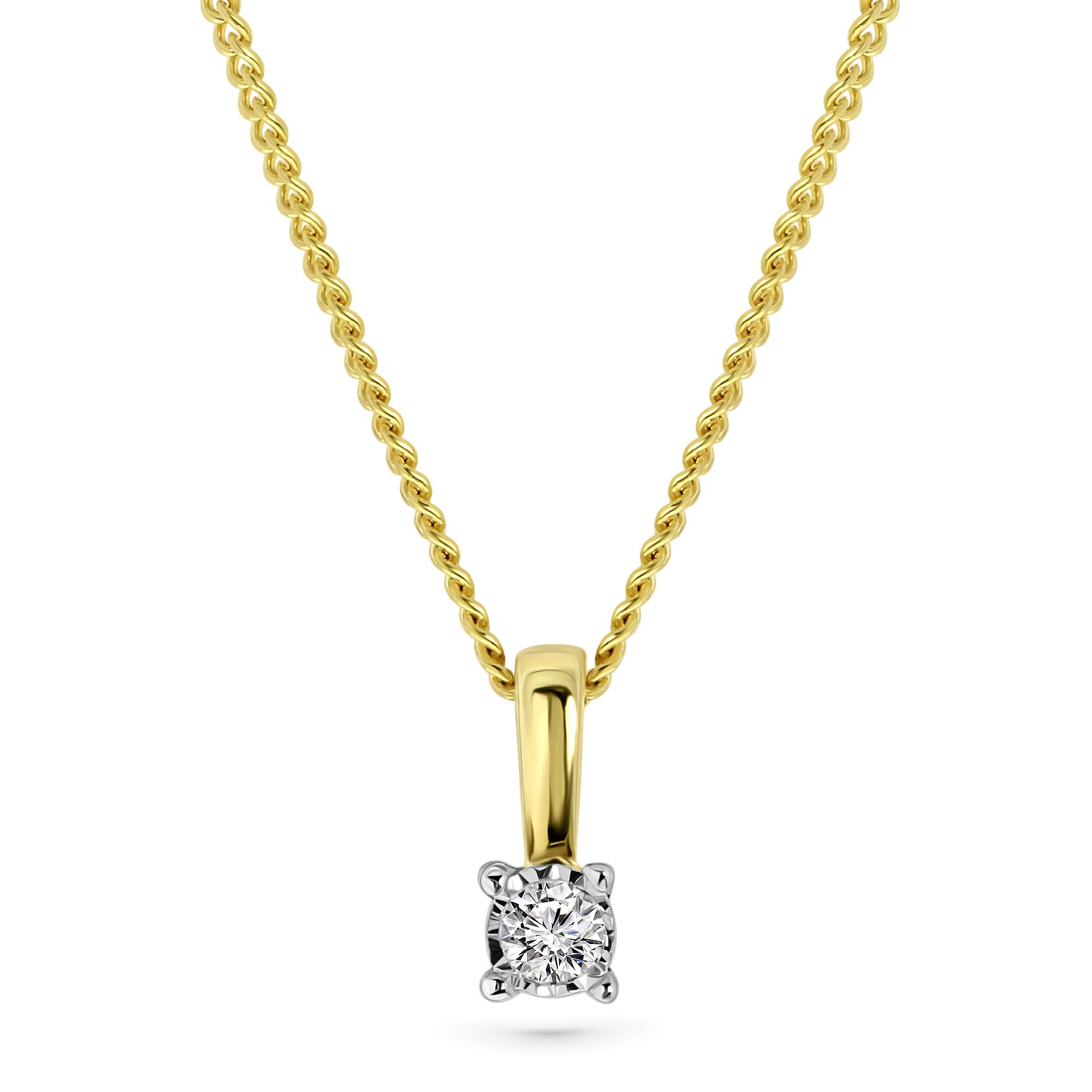 MIORE solitaire necklace in 9 kt 375 yellow gold with 4 prong pendant of 0.03 ct brilliant cut diamond- length 45 cm