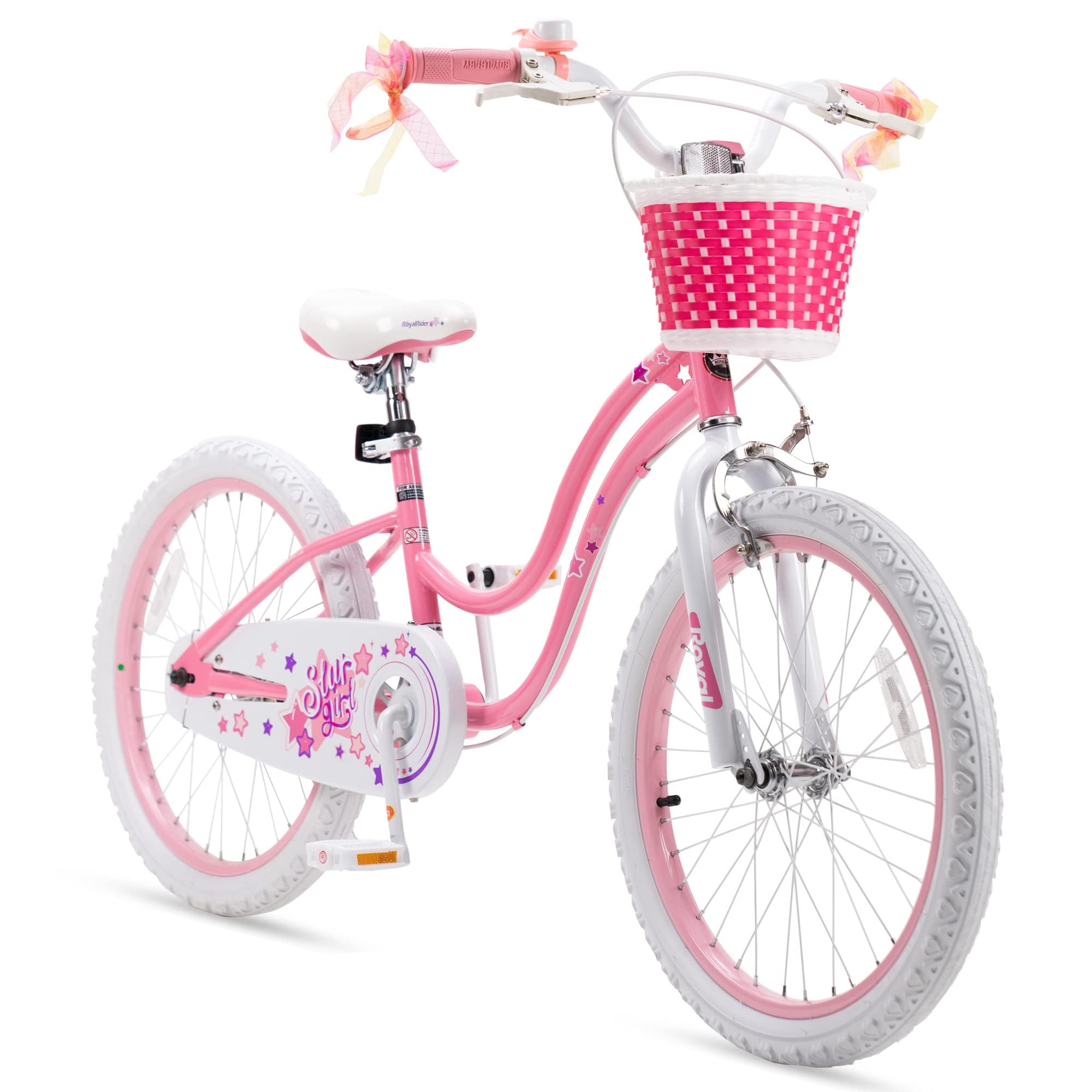 RoyalBaby Girls Bike with Training Wheels and Dual Handbrake，Stargirl Kids Bicycle 20 Inch Toddlers to Big Kids 7-13 Years, Star Pink Image