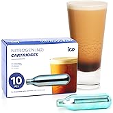 ICO 10pcs Nitrogen Cartridges for Nitro Cold Brew Coffee and Beer, 2g N2 Cartridges Non-threaded 'NOT FOR WHIPPED CREAM' for 