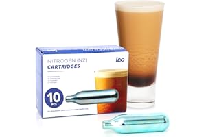ICO 10pcs Nitrogen Cartridges N2 Cartridges for Coffee Beer Cold Brew Nitro Non-Threaded Nitrogen Chargers 2g Chargers
