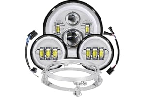 kekykm 7 Inch Motorcycle LED Headlight 4.5" Fog Passing Light Assembly for Harley Touring Softail Deluxe Road King Street Glide Road Glide Ultra Limited Tri Tour Models DRL Halo Ring Angel Eye Chrome