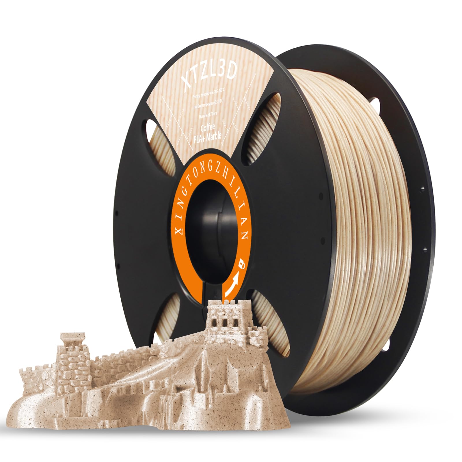 PLA 3D Printer Filament 1.75mm,3D Printing Filament Material Dimensional Accuracy +/- 0.02 mm,1kg/Spool (2.2 LBS) for 3D Printers,Marble Coffee PLA