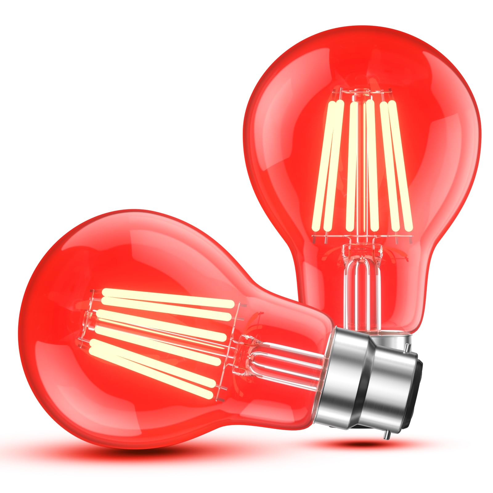 Lamptobe 6W B22 LED Red Light Bulb, 60W Equivalent, Clear Glass A60 Red Bayonet Light Bulbs for Christmas Halloween Home Holiday Lighting Party Wedding Bar Mood Decor, Non-Dimmable, 2-Pack