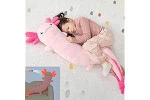 MaoGoLan Giant Axolotl Plush Body Pillow for Girls, Hot Pink Axolotl Stuffed Animal for Kids Adults, Large Salamander Plush Glow in The Dark, Holiday Birthday Christmas Valentines Gifts