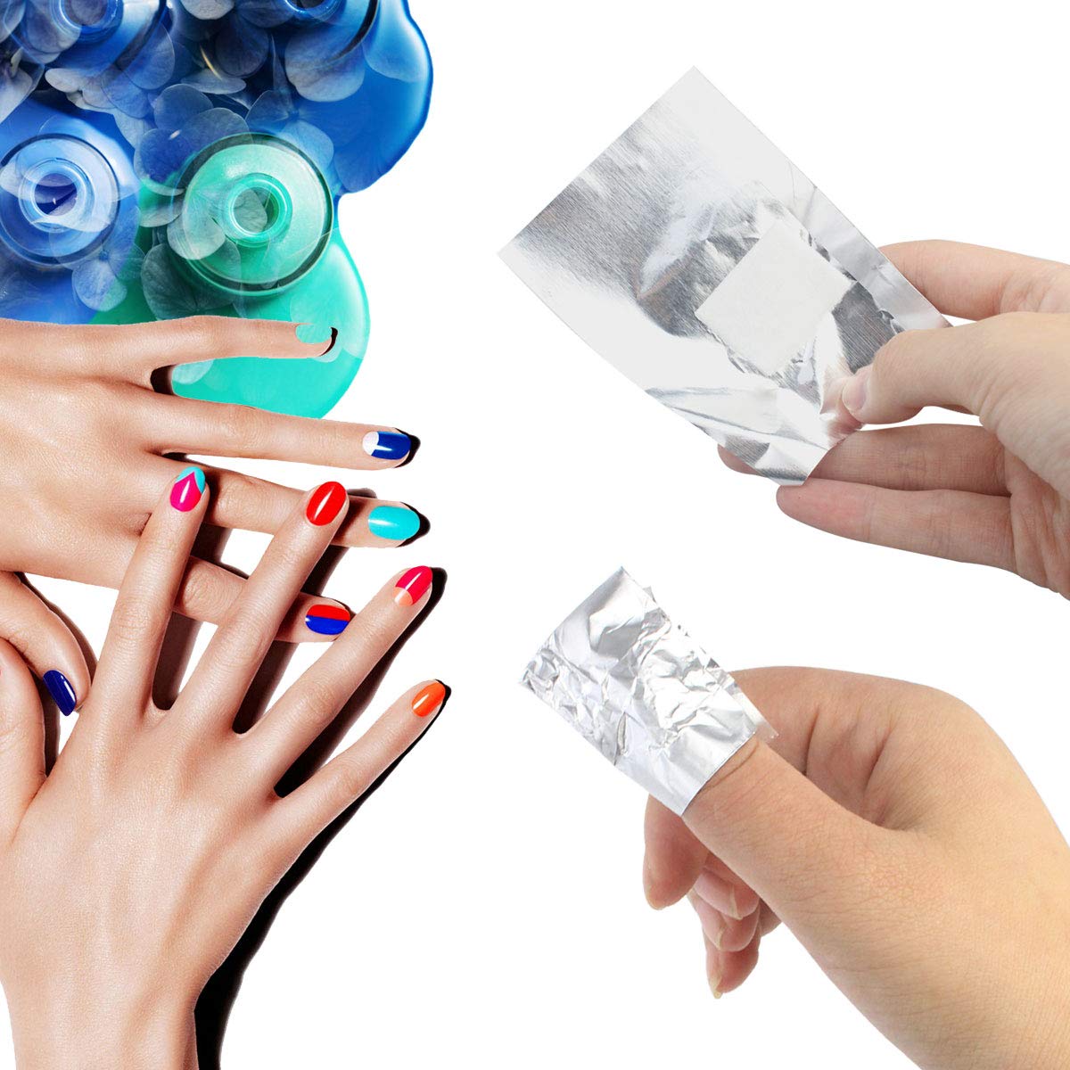 mifengdaer 300 Pack Nail Foil Wraps Gel Nail Remover Wraps Aluminium Foil Nail Wraps Nail Art Soak Off Remover Nail Polish Remover Pads with Pre-attached Lint-Free Cotton Pads with 1 Piece Cuticle Pusher