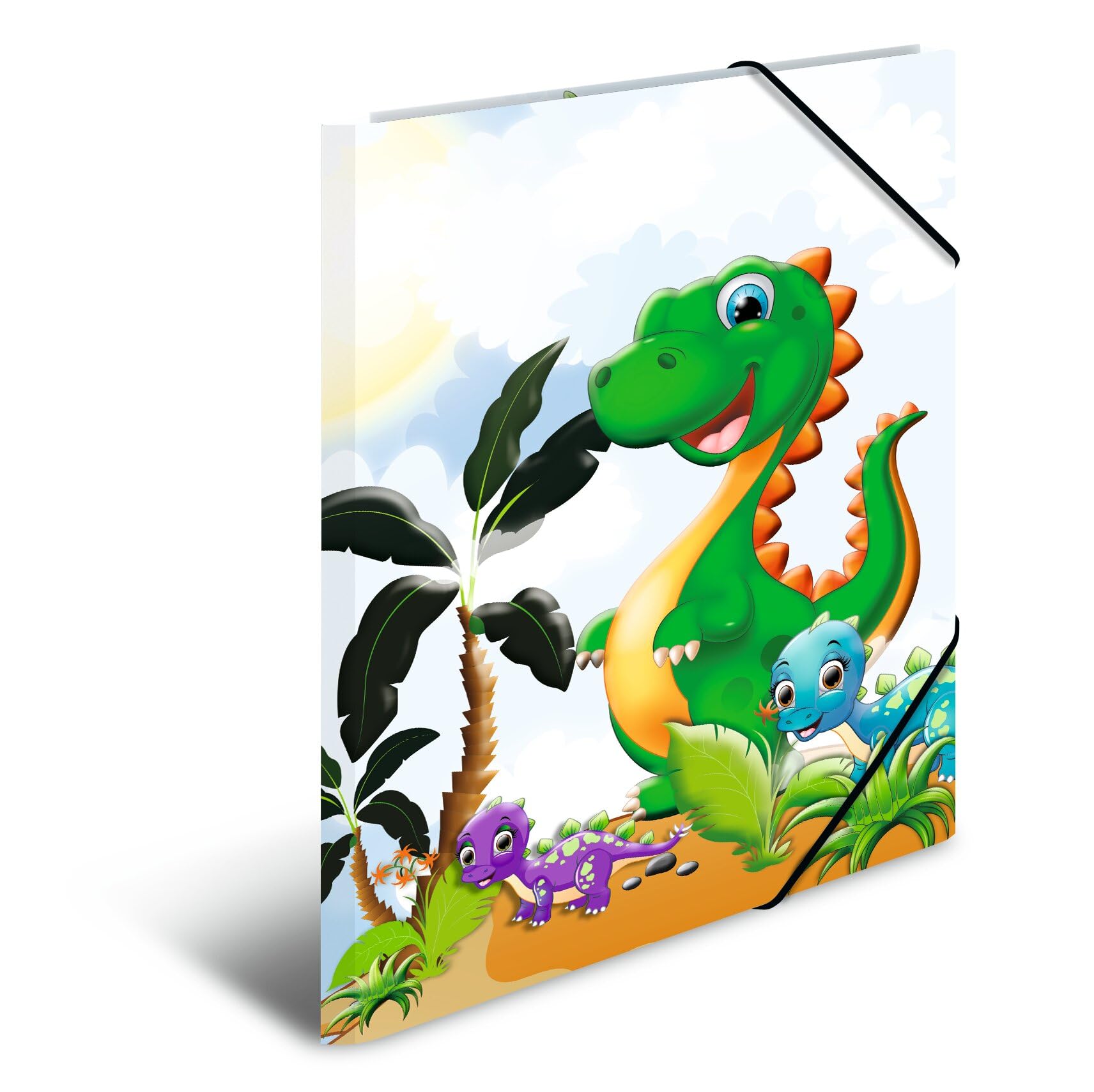 HERMA Elastic Folder Kindergarten with Dinos Motif, A3, Sturdy Cardboard, with Inner Print, 1 Span Folder