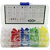 ABSOK 5 Colors 300 Pcs F3 F5mm LED Diode Lights Assored Kit Pack (DC 2V - 3.2V 20mA) Bright Lighting Bulb Lamps Electronics C